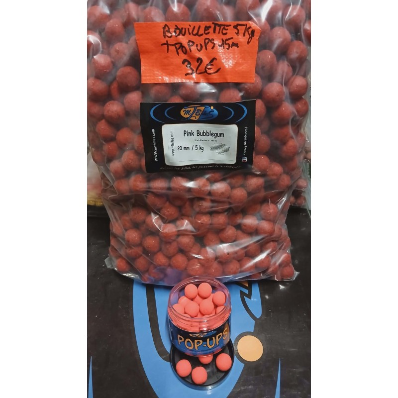 bouillettes Bubblegum 5 kg + 1 pot pop ups en 15 mm